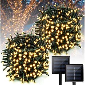 Solar Christmas Lights Outdoor 2 Pack 400 LED 144FT Warm White Twinkle Lights